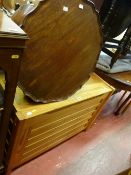 Pine blanket/toy box and a circular occasional table on ball and claw supports