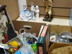 Two boxes of mixed contents including ornamental ware, Doulton figurine, kitchenware etc