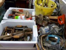 Very large quantity of miscellaneous garage tools in two tubs, a bucket and another box