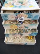 Four drawer cardboard jewellery chest and contents