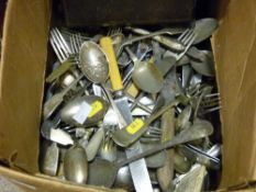 Box containing large quantity of flatware