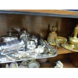 A quantity of brassware, plated cutlery, service wear etc