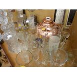 A large parcel of drinking glassware, glass decanters etc