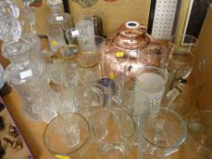 A large parcel of drinking glassware, glass decanters etc