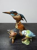 Three Beswick garden birds & a kingfisher