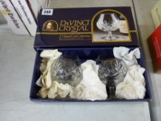 A boxed DaVinci crystal pair of brandy goblets