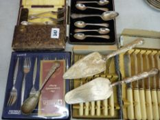Boxed platedware, a boxed set of six silver coffee spoons & an odd silver spoon etc