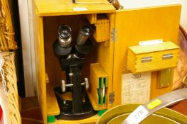 A Kinei of Optical Company of Tokyo, Japan stereoscopic microscope in a case