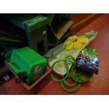 A set of garden kneelers, stools, petrol cans etc