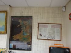 A framed print of Wales from space & a framed print of Trevithicks Penydarren locomotive