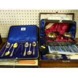 A cased set of six silver teaspoons & tongs, other EPNS cutlery & salt set etc