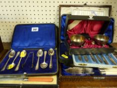 A cased set of six silver teaspoons & tongs, other EPNS cutlery & salt set etc