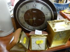 A carriage clock, two travel clocks & a Smith's mantel clock