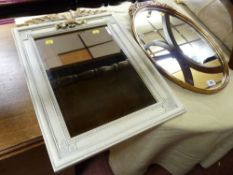 A painted bevelled edge wall mirror & a gilt framed over wall mirror