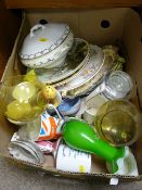Box of mixed china, pottery & glassware