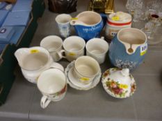 A parcel of mixed pottery, mugs, BOAC water jug etc