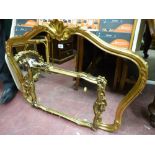 A fancy gilt framed overmantel mirror & another