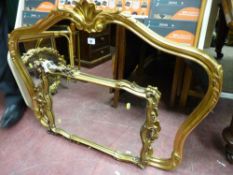A fancy gilt framed overmantel mirror & another