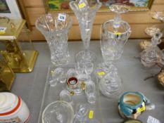 Two cut glass flower vases, dressing table glassware & small items of glass etc