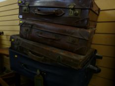 Two vintage leather suitcases & two others