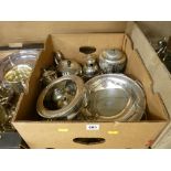 A box of good electroplate ware including teapots, coffee pots etc