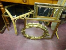 Two glass topped coffee tables, two gilt framed wall mirrors & one other