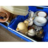 Two crates of mixed pottery, china, table lamps etc