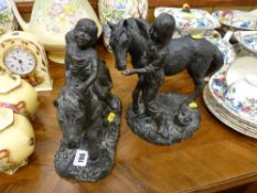 A pair of bronzed composite figures of youngsters with ponies by Ann Paton Wynne