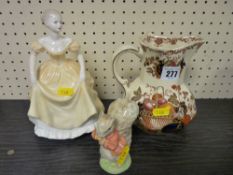 A Masons Harvest Gold jug, a Royal Albert Timmy Toes Beatrix Pottery figure & a Coalport 'Ladies