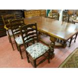 AN EXCELLENT REPRODUCTION OAK DRAW LEAF DINING TABLE and a matched set of six (four plus two)
