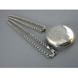 AN OVAL 925 BRIGHT CUT SILVER PHOTO LOCKET and muff type chain, total 52 grms