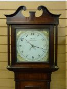 AN EARLY 19th CENTURY OAK & CROSSBANDED MAHOGANY LONGCASE CLOCK by Burton, Uttoxeter, the 12 ins