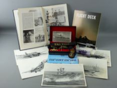 A PARCEL OF MEMORABILIA & PHOTOGRAPHS (5) RELATING TO THE ARK ROYAL, the final disembarkation