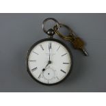 A GENT'S SILVER ENCASED KEYWIND POCKET WATCH with white dial Roman numerals, sweep seconds dial (