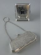 A BRIGHT CUT SILVER LADY'S PURSE WITH CHAIN, Birmingham 1916 and a lady's chrome cigarette case