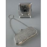 A BRIGHT CUT SILVER LADY'S PURSE WITH CHAIN, Birmingham 1916 and a lady's chrome cigarette case