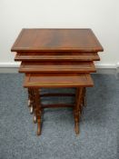 A REPRODUCTION SET OF FOUR MAHOGANY SIDE TABLES, 59.5 cms high, 58.5 cms wide, 39 cms deep the