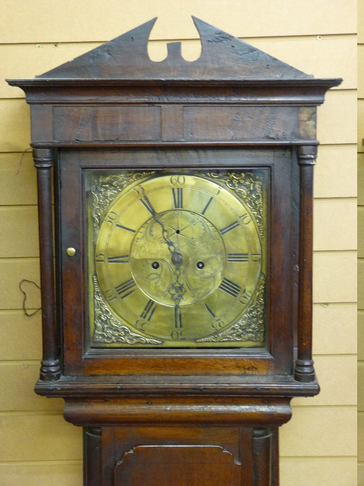A GEORGE III WELSH OAK LONGCASE CLOCK by Richard Griffith, Denbigh, the 12 ins brass dial set with