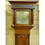 A SMALL GRANDFATHER CLOCK, a finely patinated mahogany longcase clock having a square hood with