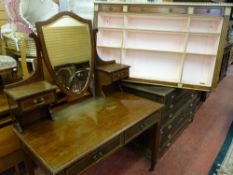 AN EDWARDIAN MAHOGANY & CROSSBANDED DRESSING TABLE with heart shaped centre mirror, small drawer