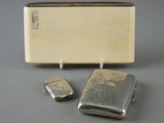 A SILVER CIGARETTE CASE with chased decoration and a similar style vesta, Birmingham 1916 and 1899