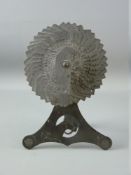 A WELSH SLATE FOLK ART fan shaped sculpture on an easel type stand with central horse's head