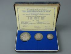 A CASED CAERNARFON INVESTITURE 1969 TRIO OF SILVER MEDALS, 35 grms, 19 grms and 10 grms, with