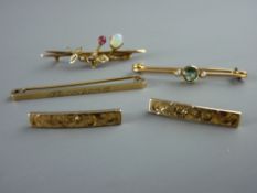THREE NINE CARAT GOLD BAR BROOCHES and a pair of small nine carat gold bright cut bar brooches,