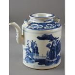 A CHINESE PORCELAIN TEAPOT & COVER, blue and white decorated with conversing figures in