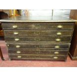 A 20th CENTURY OAK TWO PART PLAN/MAP CHEST of six drawers, 83 cms high, 119 cms wide, 83 cms deep