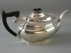 A SUBSTANTIAL OVAL SILVER TEAPOT with bead edging, composition handle and knopped lid, 25 troy ozs