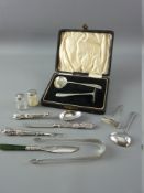 A QUANTITY OF SILVER FLATWARE including a set of George III sugar tongs, two sets of baby spoon