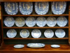 A SET OF BLUE & WHITE WILD ROSE PATTERNED PLATTERS & PLATES as displayed on Lot 26 - five oblong
