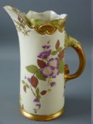 A ROYAL WORCESTER BLUSH IVORY JUG, shape no. 1229, decorated with foliate sprays with gilt